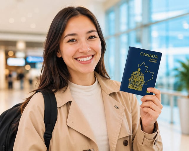Una Mujer Sosteniendo un Pasaporte de Canadá